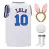 Lola #10 Space Mens Movie Jersey Looney Basketball Jersey Halloween Costumes Set with Bunny Head Hoop & Socks White L view 1
