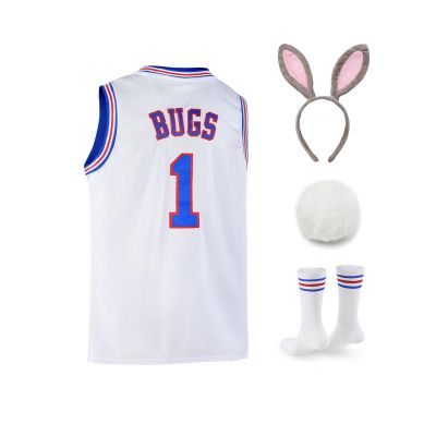 Bugs 1 Space Men's Movie Jersey Basketball Jersey with Head Hoop & Socks White S