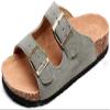 Asifn Women Men Slide Cork Sandal Flat Adjustable Strap Buckle Slip on Casual Open Toe Shoes Suede Summer 7 Men Green