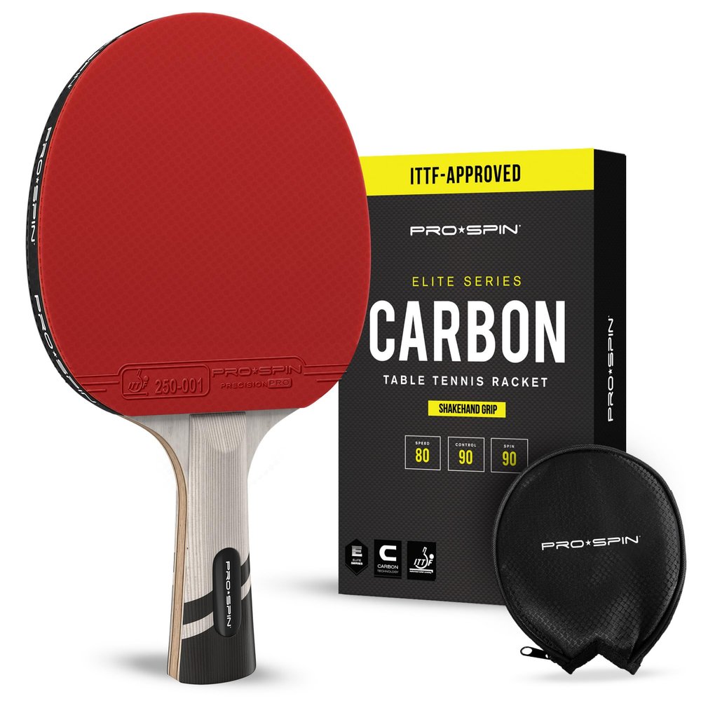 PRO-SPIN Ping Pong Paddles  ITTF Approved Professional Table Tennis Rackets with Carbon Fiber for Superior Control | 7-Ply Blade, Premium Rubber, 2.0mm Sponge (Red, 1-Pack)