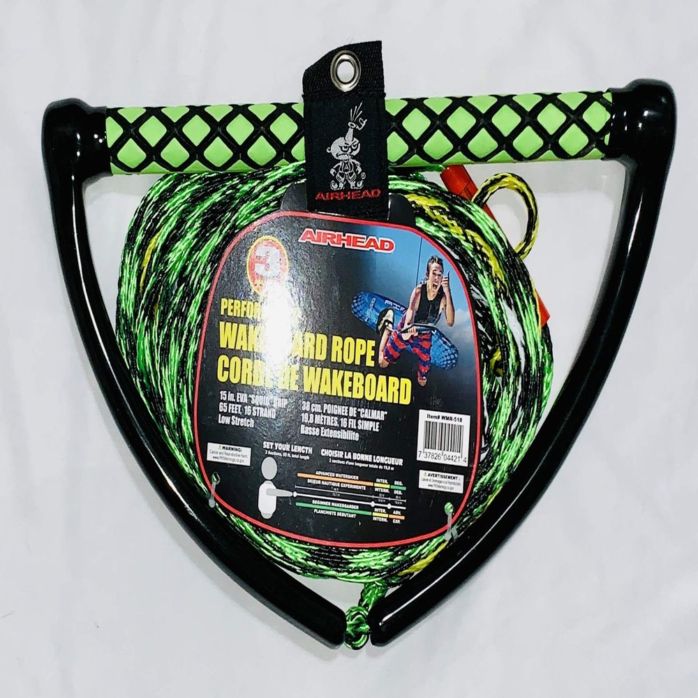 Kwik Tek Airhead Watersports Wakeboard Rope, 15 in. Eva Squid Grip, 65 Feet, 16 Strand, Low Stretch