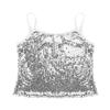 TiaoBug Girls Sparkle Sequins Dance Crop Top Sleeveless Round Neck Camisole Tank Tops Cheer Jazz Performance Shirt Vest White 6 view 3
