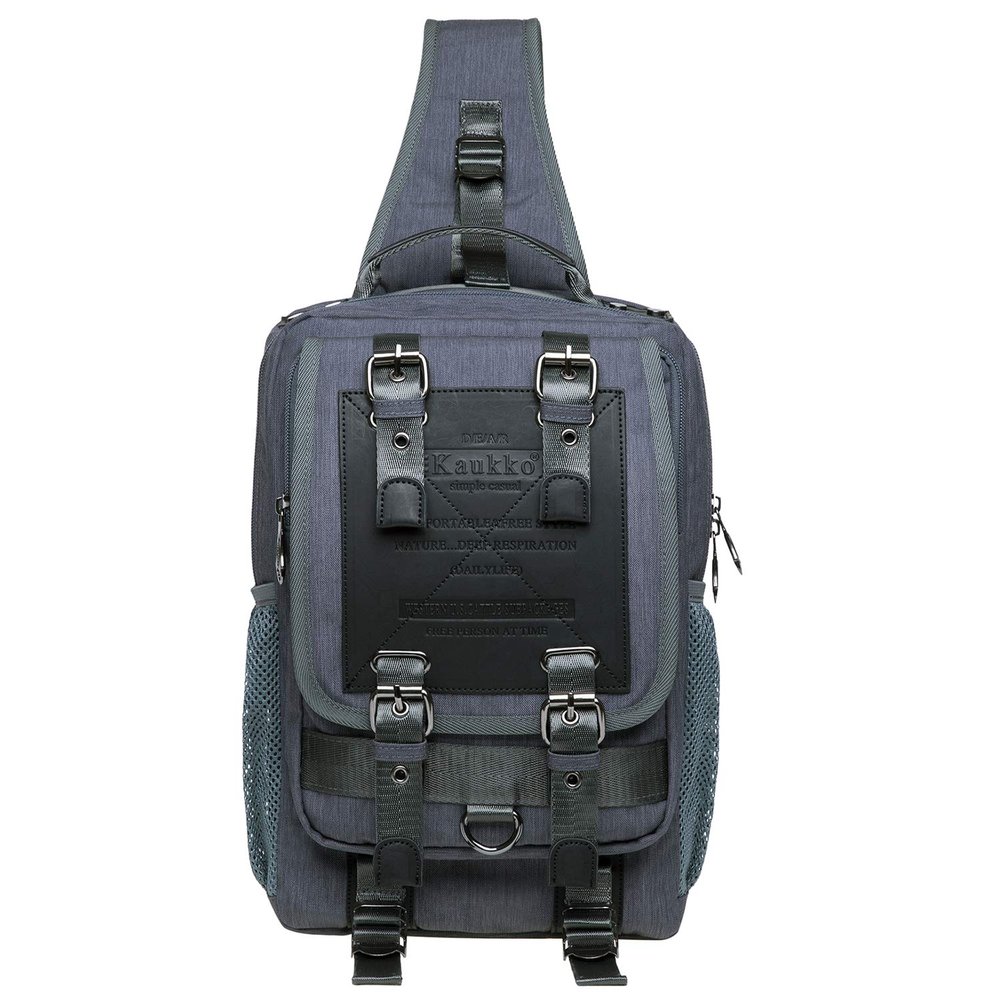 KAUKKO Canvas Messenger Bag Cross Body Shoulder Sling Backpack Travel Hiking Chest Bag (252-1-Blackgrey)