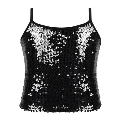TiaoBug Girls Sparkle Sequins Dance Crop Top Sleeveless Round Neck Camisole Tank Tops Cheer Jazz Performance Shirt Vest Black 8