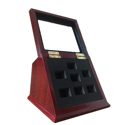 JunningGor Sports Championship Rings Wooden Display case Shadow Box Without Rings (7 Slots)