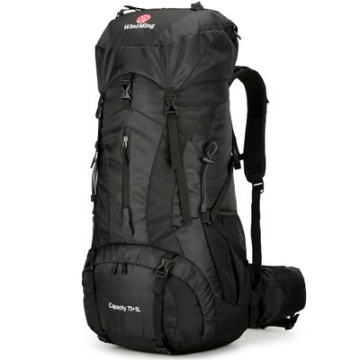 WintMing 75L Hiking Backpack with Rain Cover Waterproof Camping Backpack Shoes Warehouse for Men Women, Frameless (black)