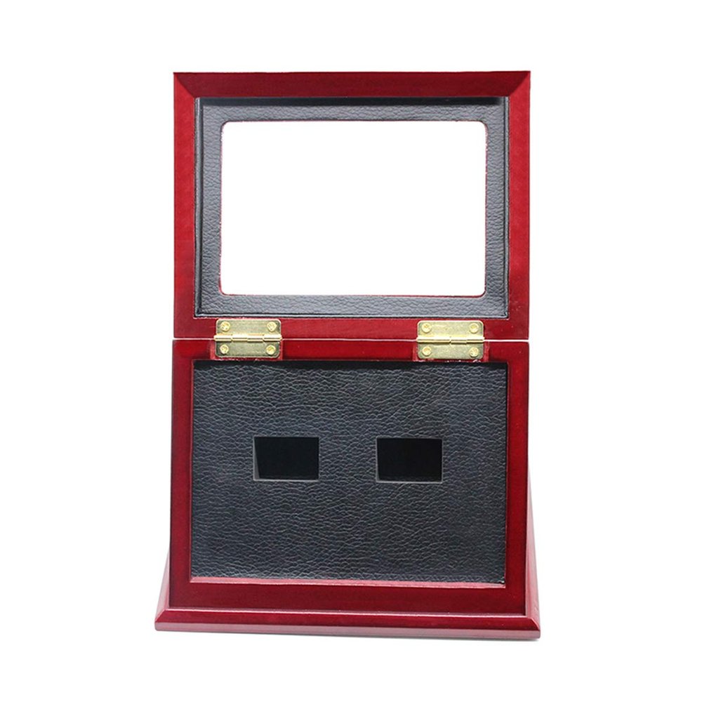 JunningGor Sports Championship Rings Wooden Display case Shadow Box Without Rings (2 Slots)