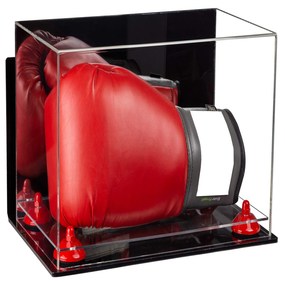 Better Display Cases Acrylic Catchers Glove Display Case with Mirror Case, Red Risers , Wall Mount and Clear Base (A011/V16)
