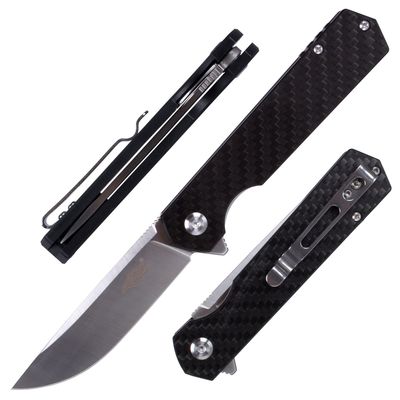 Firebird GANZO FH11S-CF Pocket Folding Knife Carbon Fiber Handle D2 Steel Blade with Clip Hunting Camping Outdoor EDC Knife (CF Black)