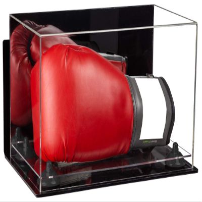 Better Display Cases Acrylic Boxing Glove Display Case with Mirror Case, Black Risers, Wall Mount and Clear Base (A011/V16)