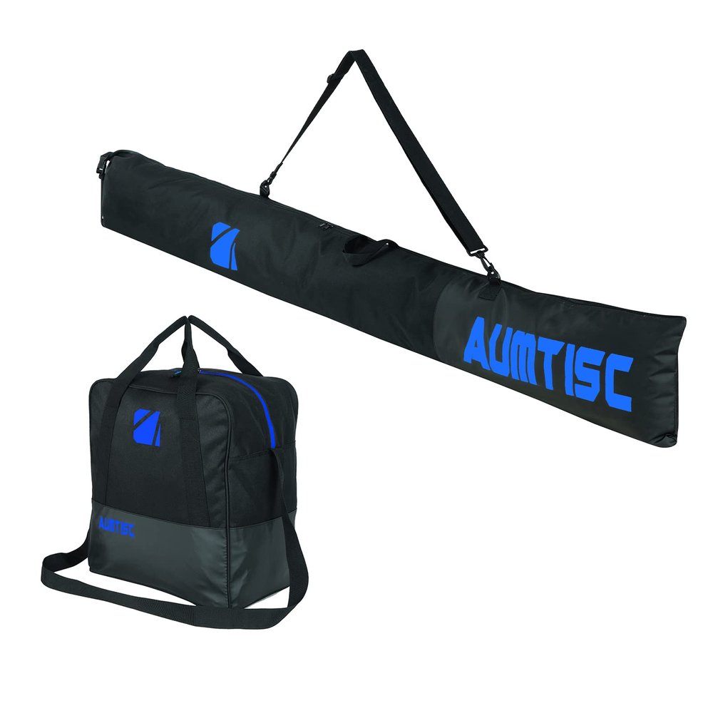 AUMTISC Ski Bag and Boot Bag Combo, Ski Travel Bags for Flying with Shoulder Strap, Waterproof Snow Ski Boot Bag Set for Skis Up to 200cm and Boots Up to Size 13 (No Padded, Blue)