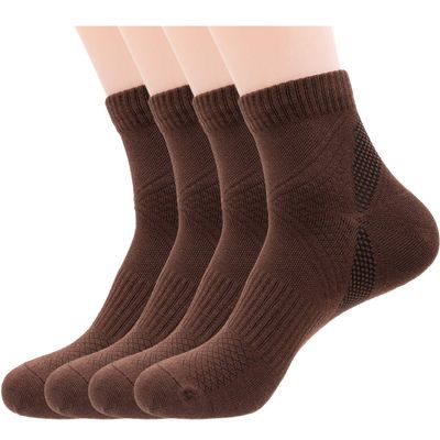 Mens Brown Athletic Quarter Ankle Socks, Cotton & Pearl-Fiber Low Crew Dress Socks Odor-Eater Moisture-Wicking Soft Cozy Breathable Sock for Sweaty Feet (4 Pack)