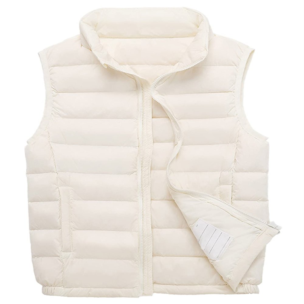 SK Studio Boys Girls' Light Weight Down Vest, Kids Lightweight Sleeveless Jacket, Boys Girls Puffer Down Vest White 160cm