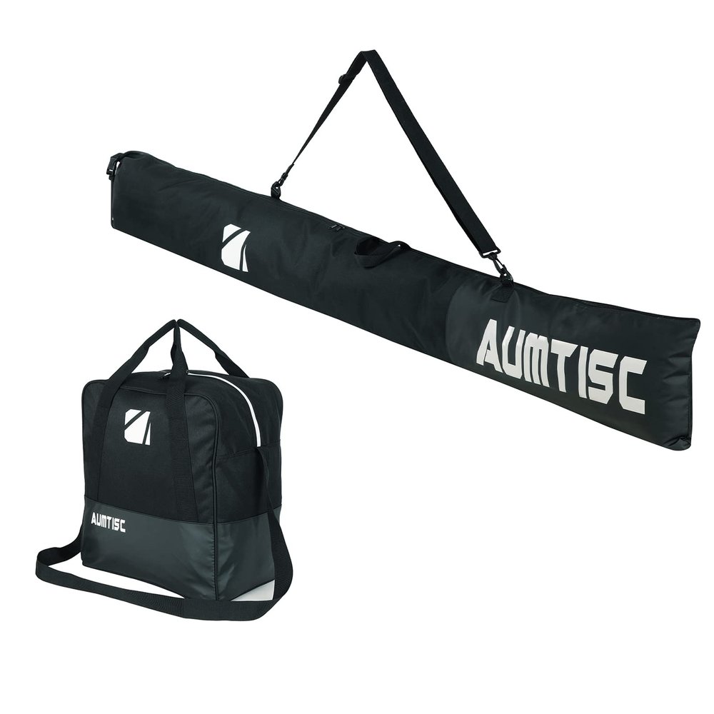 AUMTISC Ski Bag and Boot Bag Combo, Padded Ski Bags for Air Travel, 2 Piece Snow Ski Bag for Skis Up to 200cm and Boots Up to Size 13, Waterproof Ski Travel Bags Flying (Padded, Black)