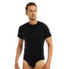 CHICTRY Men's One Piece Short Sleeve Round Neck T Shirt Leotard Bodysui Jumpsuit Undershirt Black XX-Large view 2