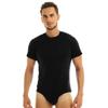 CHICTRY Men's One Piece Short Sleeve Round Neck T Shirt Leotard Bodysui Jumpsuit Undershirt Black X-Large