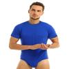 inlzdz Men's Turn-Down Collar Short Sleeve Button Crotch Shirt Leotard One Piece Bodysuit Jumpsuit Unitard Blue#Type B Large view 2
