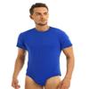 inlzdz Men's Turn-Down Collar Short Sleeve Button Crotch Shirt Leotard One Piece Bodysuit Jumpsuit Unitard Blue#Type B Large view 3