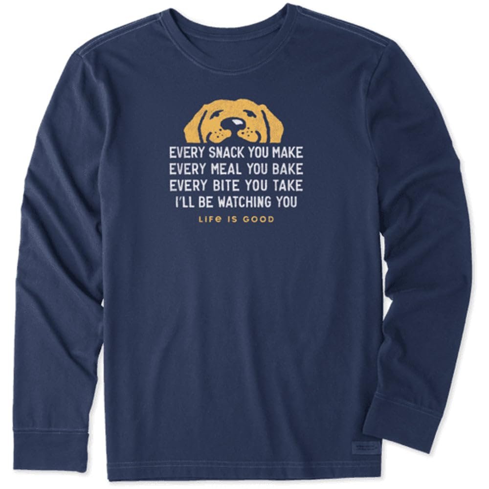 Life is Good Men's Long Sleeve Crusher Tee I'll Be Watching You, Darkest Blue