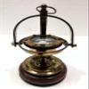 Nautical Gimbled Antique Brown Brass Navigation Compass with Wooden Base view 2
