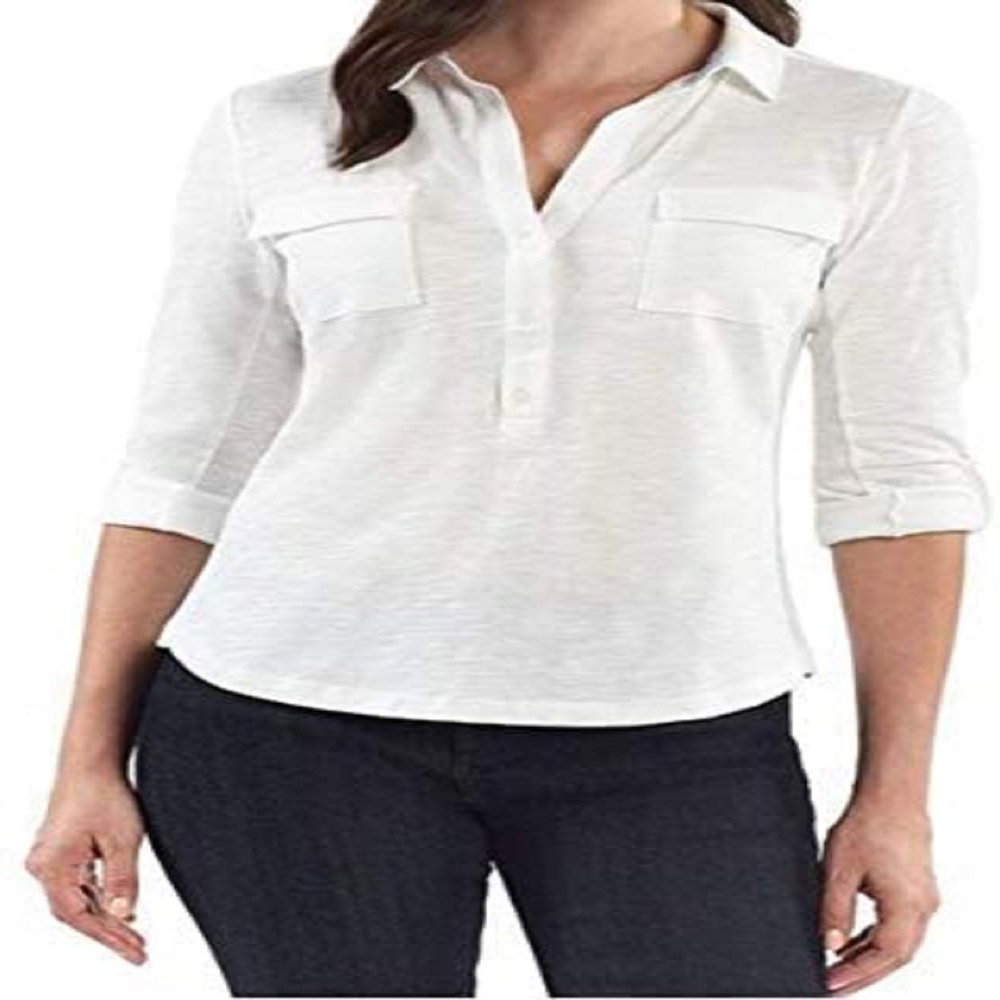 New York Jones Womens Blouse 100% Cotton V-Neck 3/4 Sleeve Shirt (XXL, Ivory)