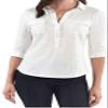 New York Jones Womens Blouse 100% Cotton V-Neck 3/4 Sleeve Shirt (XXL, Ivory) view 1