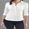 New York Jones Womens Blouse 100% Cotton V-Neck 3/4 Sleeve Shirt (XXL, Ivory) view 2