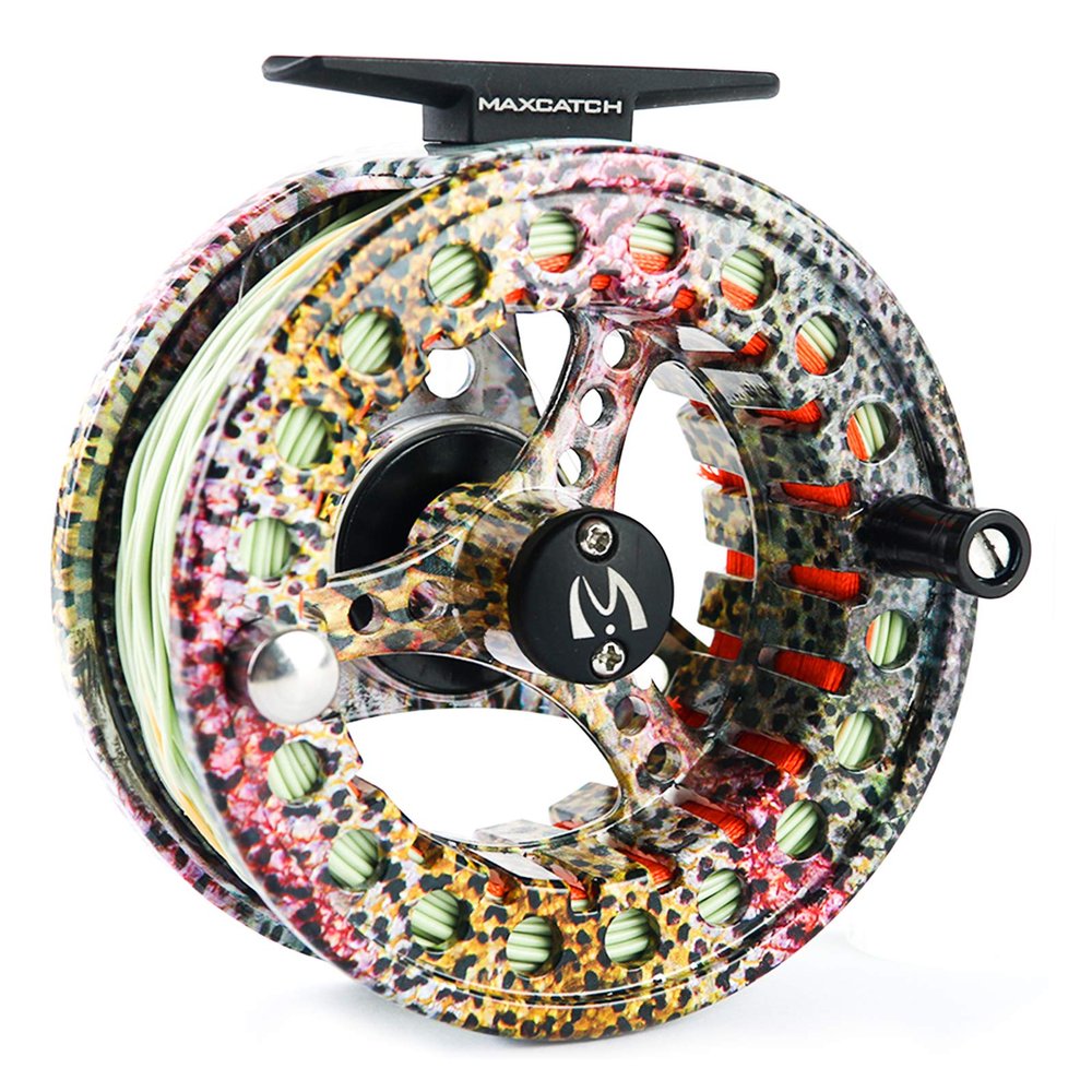 M MAXIMUMCATCH Maxcatch ECO Fly Reel Large Arbor with Diecast Aluminum Body Fly Fishing Reel(3/4wt 5/6wt 7/8wt) (Reel with Line Rainbow Trout, 7/8 Weight)