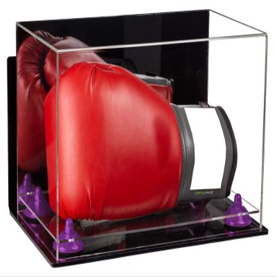 Better Display Cases Acrylic Catchers Glove Display Case with Mirror Case, Purple Risers , Wall Mount and Clear Base (A011/V16)