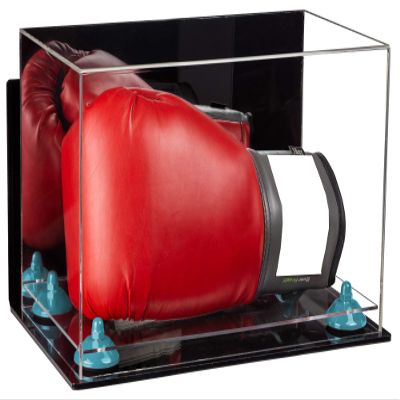 Better Display Cases Acrylic Catchers Glove Display Case with Mirror Case, Light Blue Risers , Wall Mount and Clear Base (A011/V16)