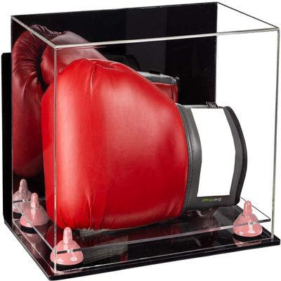 Better Display Cases Acrylic Catchers Glove Display Case with Mirror Case, Pink Risers , Wall Mount and Clear Base (A011/V16)