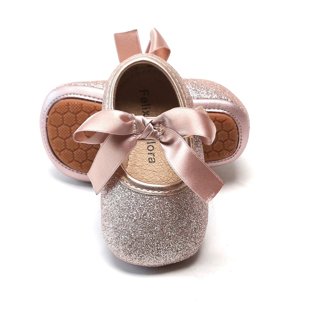 Felix & Flora Infant Baby Girls Shoes Soft Rubber Sole Princess Dress Shoes Baby Walking Shoes(Infant/Toddler)(2.5-3 Years Toddler,Glitter Pink)