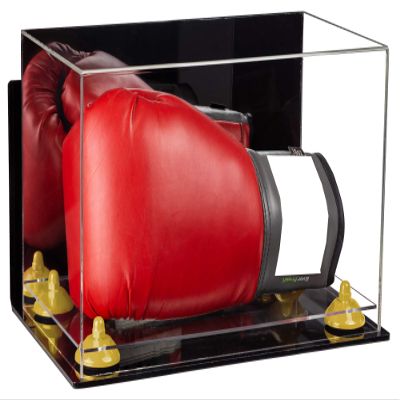 Better Display Cases Acrylic Catchers Glove Display Case with Mirror Case, Yellow Risers , Wall Mount and Clear Base (A011/V16)