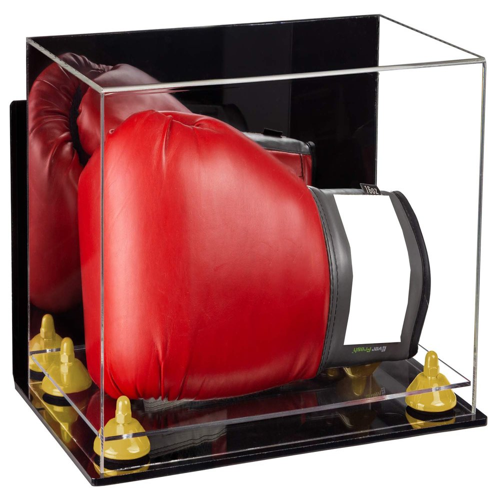 Better Display Cases Acrylic Catchers Glove Display Case with Mirror Case, Yellow Risers , Wall Mount and Clear Base (A011/V16)