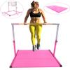 Kids Expandable Kip Bar with Tumble Mat Professional Horizontal Gymnastics Asymmetric Bar 4x6 FT Mat Jungle Gym Height Adjustable 3 to 5 FT Pink view 2