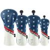 Craftsman Golf Personalised White Blue Red Stripes Stars Golf Headcover with Name for Driver Fairway Hybrid Club 4pcs/Set view 1