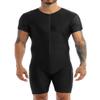 renvena Men's One Piece Short Sleeve Zipper Front Wrestling Singlet Dance Leotard Bodysuit Biketard Black Large view 1