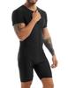 renvena Men's One Piece Short Sleeve Zipper Front Wrestling Singlet Dance Leotard Bodysuit Biketard Black X-Large view 3
