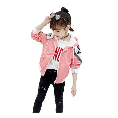 FTSUCQ Girls Printed Hoodie Activewear Sportsuits Sweatshirt Top Jacket Coat (110-120CM/ 4-5Years, Pink)