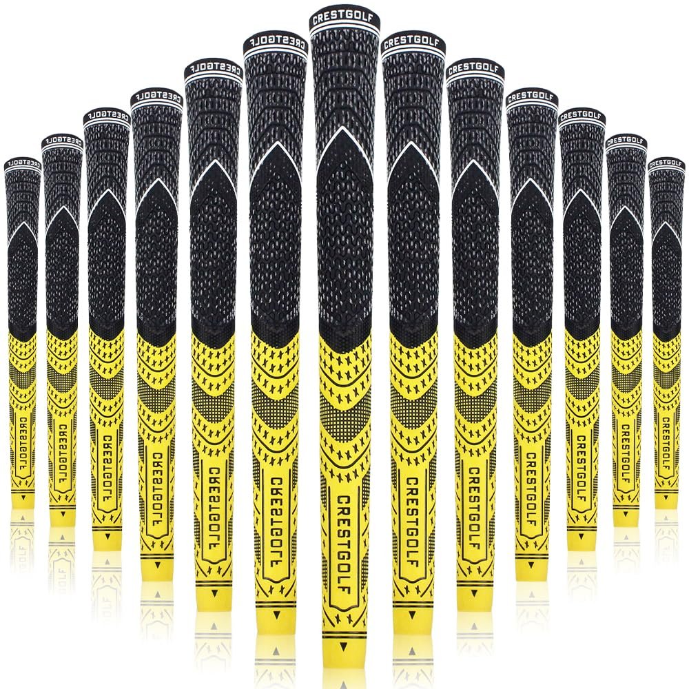 Multi -Compound Golf Grips,Mid Size All-Weather Control Thread Technology Rubber Combine with Carbon Yard, Anti-Slip-Set of 13(Yellow,Midsize)