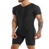 renvena Men's One Piece Short Sleeve Zipper Front Wrestling Singlet Dance Leotard Bodysuit Biketard Black XX-Large view 2