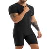 renvena Men's One Piece Short Sleeve Zipper Front Wrestling Singlet Dance Leotard Bodysuit Biketard Black XX-Large view 3