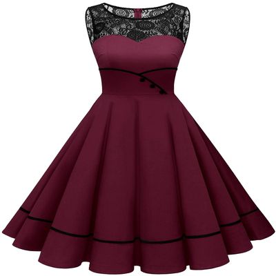 Bbonlinedress Women Wedding Guest 1950s Dresses Red Vintage Cocktail Retro Rockabilly Teens Tea Party Valentine Holiday Burgundy XL