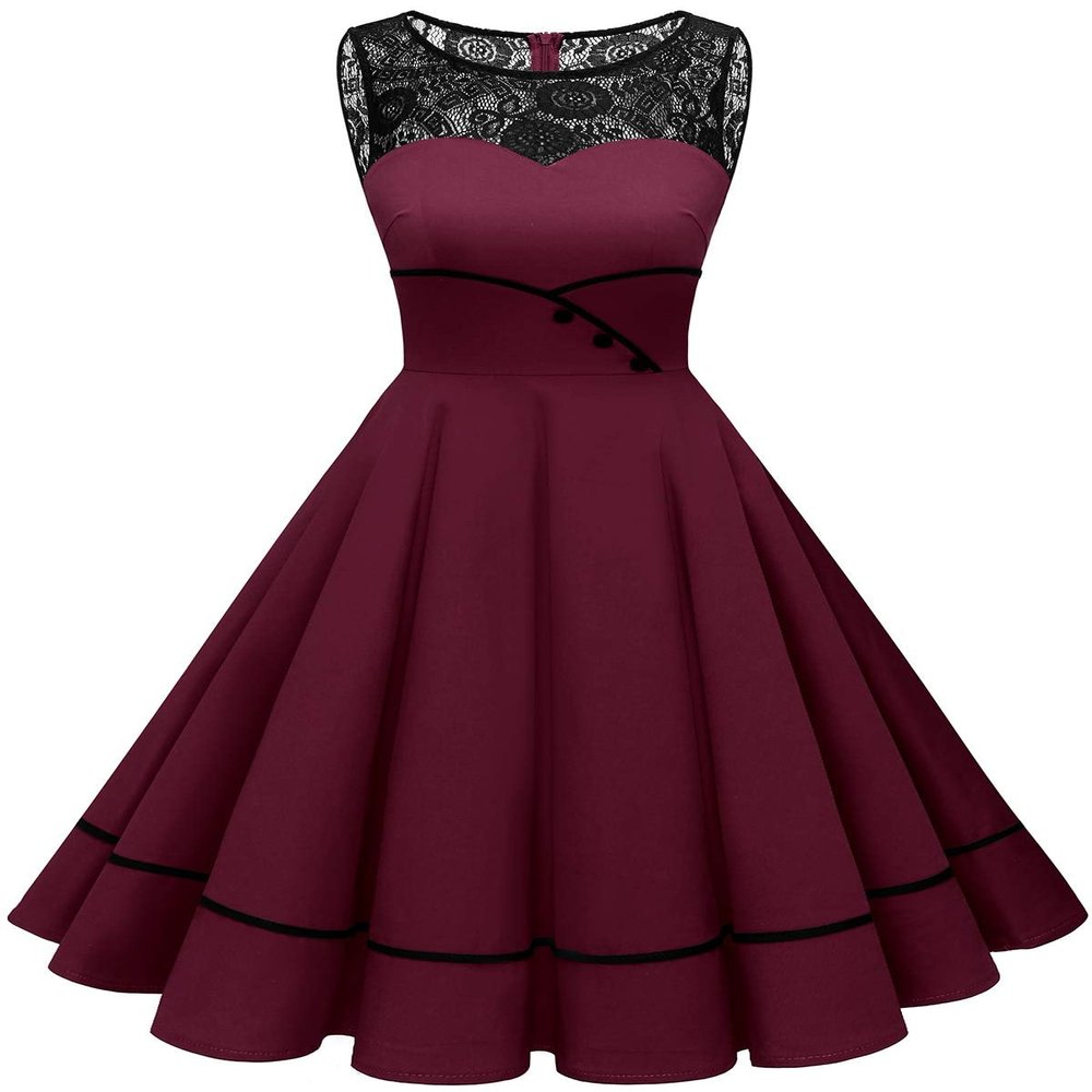 Bbonlinedress Women Wedding Guest 1950s Dresses Red Vintage Cocktail Retro Rockabilly Teens Tea Party Valentine Holiday Burgundy XL
