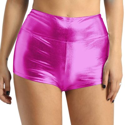 vastwit Womens Shiny Metallic High Waisted Booty Shorts Hot Pants Festival Rave Dance Bottoms Clubwear Rose Large