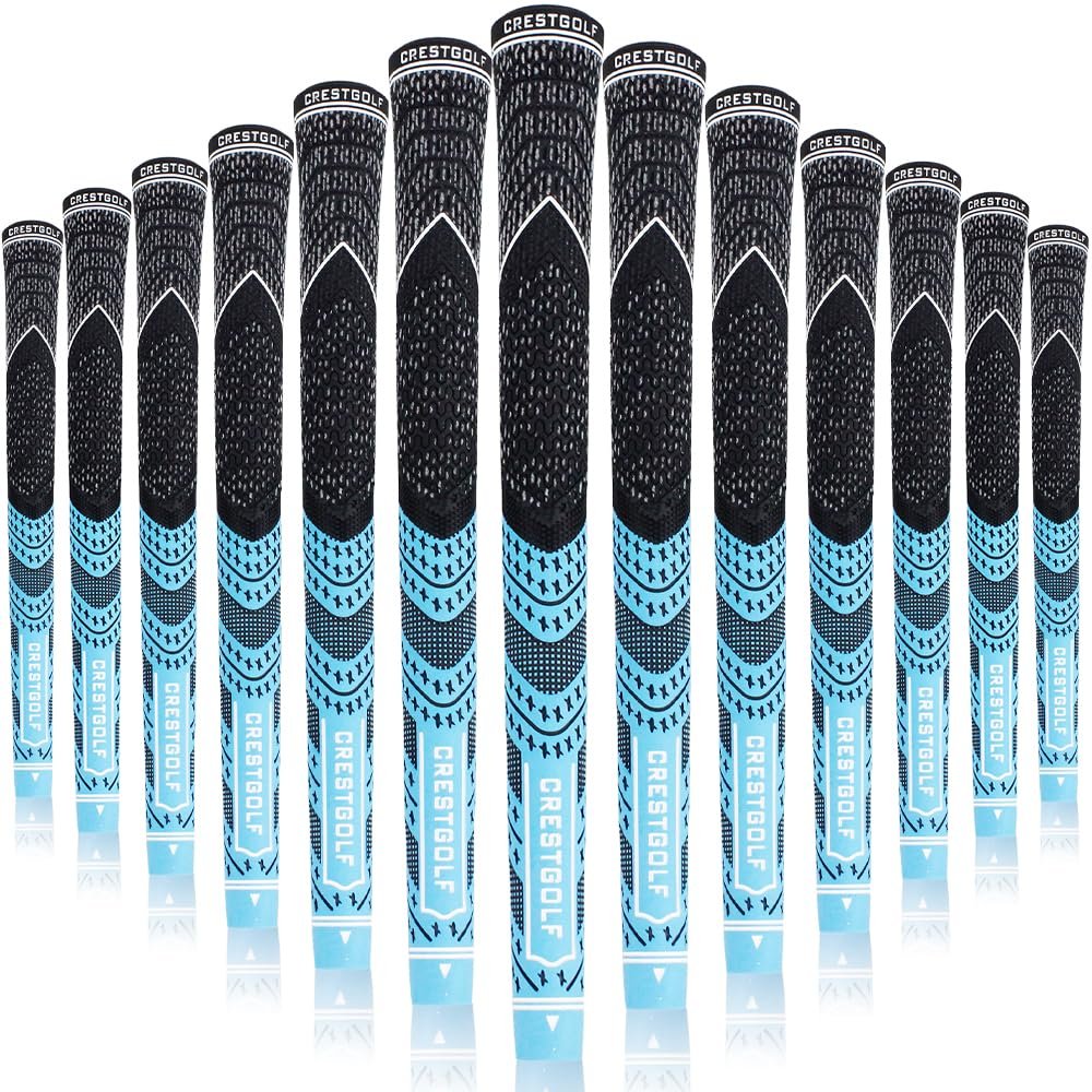 Multi -Compound Golf Grips,Mid Size All-Weather Control Thread Technology Rubber Combine with Carbon Yard, Anti-Slip-Set of 13(Blue,midsize)