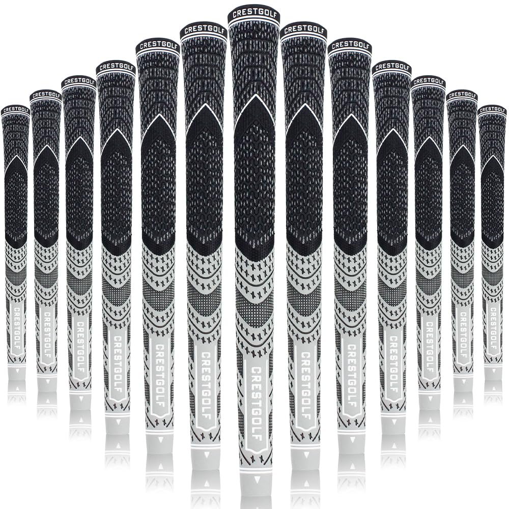 Multi -Compound Golf Grips, Standard Size All-Weather Control Thread Technology Rubber Combine with Carbon Yard, Anti-Slip-Set of 13(Gray,Standard Size)