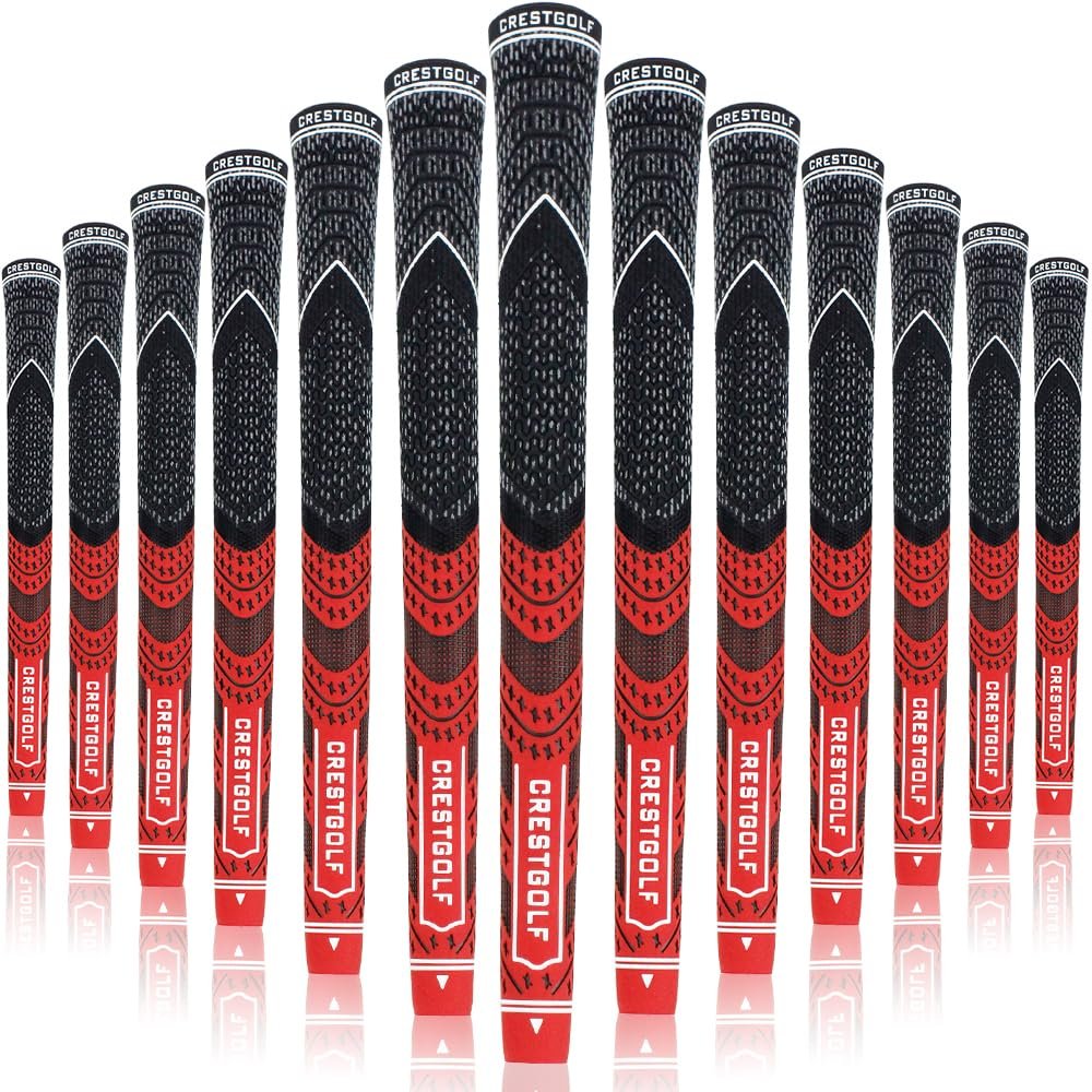 Multi -Compound Golf Grips, Standard Size All-Weather Control Thread Technology Rubber Combine with Carbon Yard, Anti-Slip-Set of 13(Red,Standard Size)