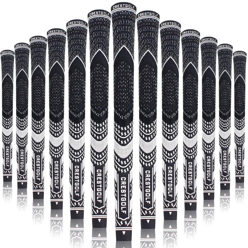 Multi -Compound Golf Grips, Standard Size All-Weather Control Thread Technology Rubber Combine with Carbon Yard, Anti-Slip-Set of 13(Black,Standard Size)