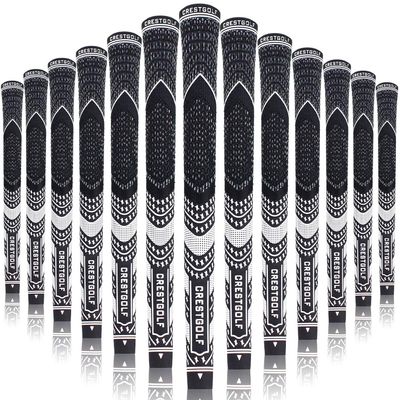 Multi -Compound Golf Grips,Mid Size All-Weather Control Thread Technology Rubber Combine with Carbon Yard, Anti-Slip-Set of 13(Black, Midsize)